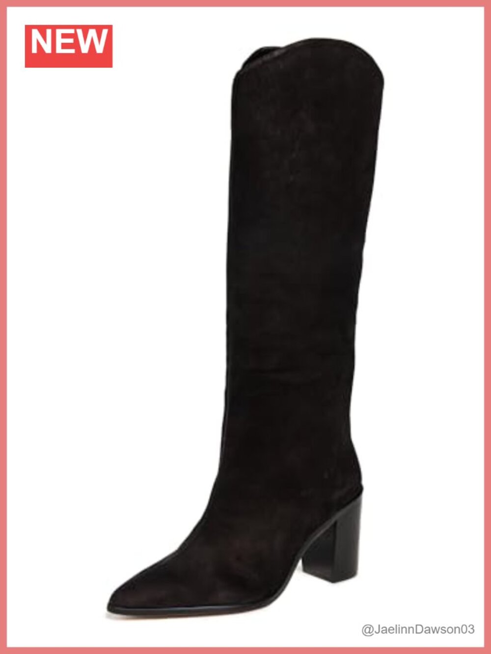 Knee High Leather Block Heel Boots Pointed Toe Pull On Dress Boots 80mm